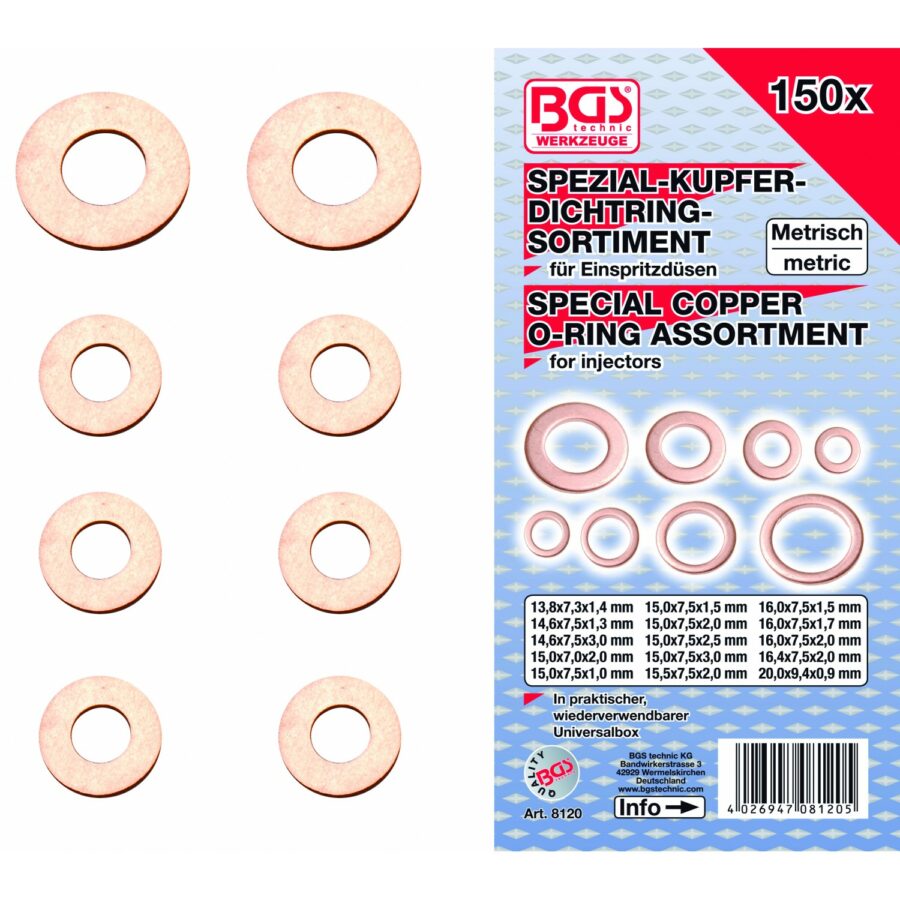 Injectors Copper Ring Assortment | 150 pcs. (8120) - 8120 salidzini kurpirkt cenas