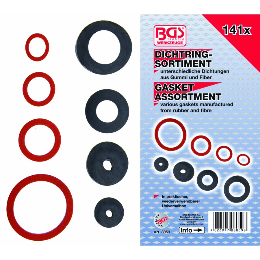 Seal Ring Assortment | Rubber and fibre | 141 pcs. (8059) - 8059 salidzini kurpirkt cenas