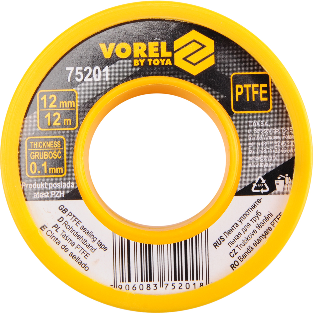1-piece PTFE Seal Tape 12Mx12MMx0.1MM (75201) - 75201 salidzini kurpirkt cenas