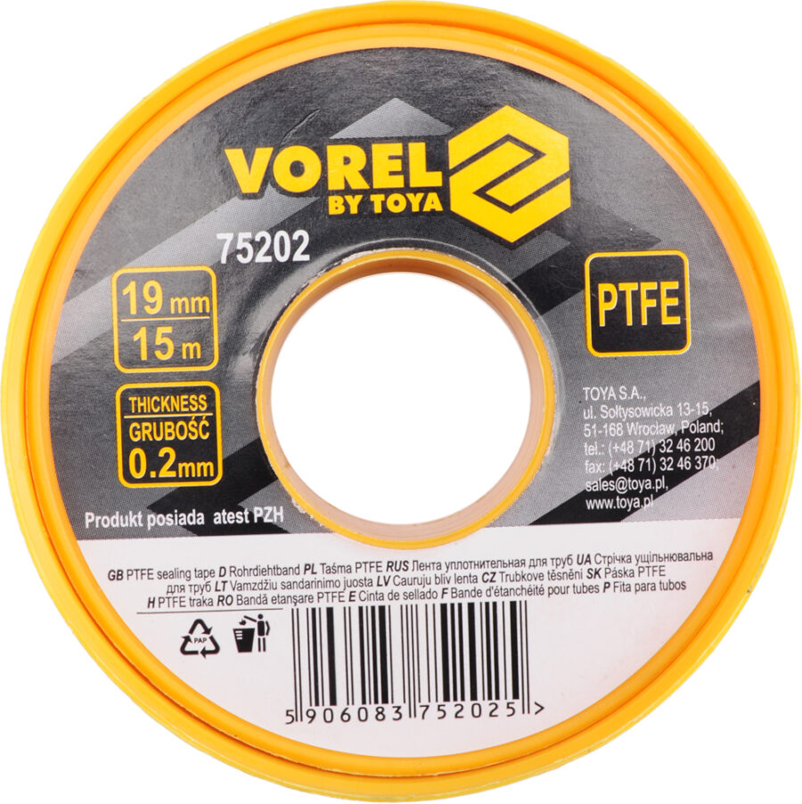 1-piece PTFE Seal Tape 15Mx19MMx0.2MM (75202) - 75202 salidzini kurpirkt cenas
