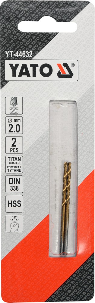 TWIST DRILL BIT HSS-TiN 2 MM - 2 PCS (YT-44632) - YT-44632 salidzini kurpirkt cenas