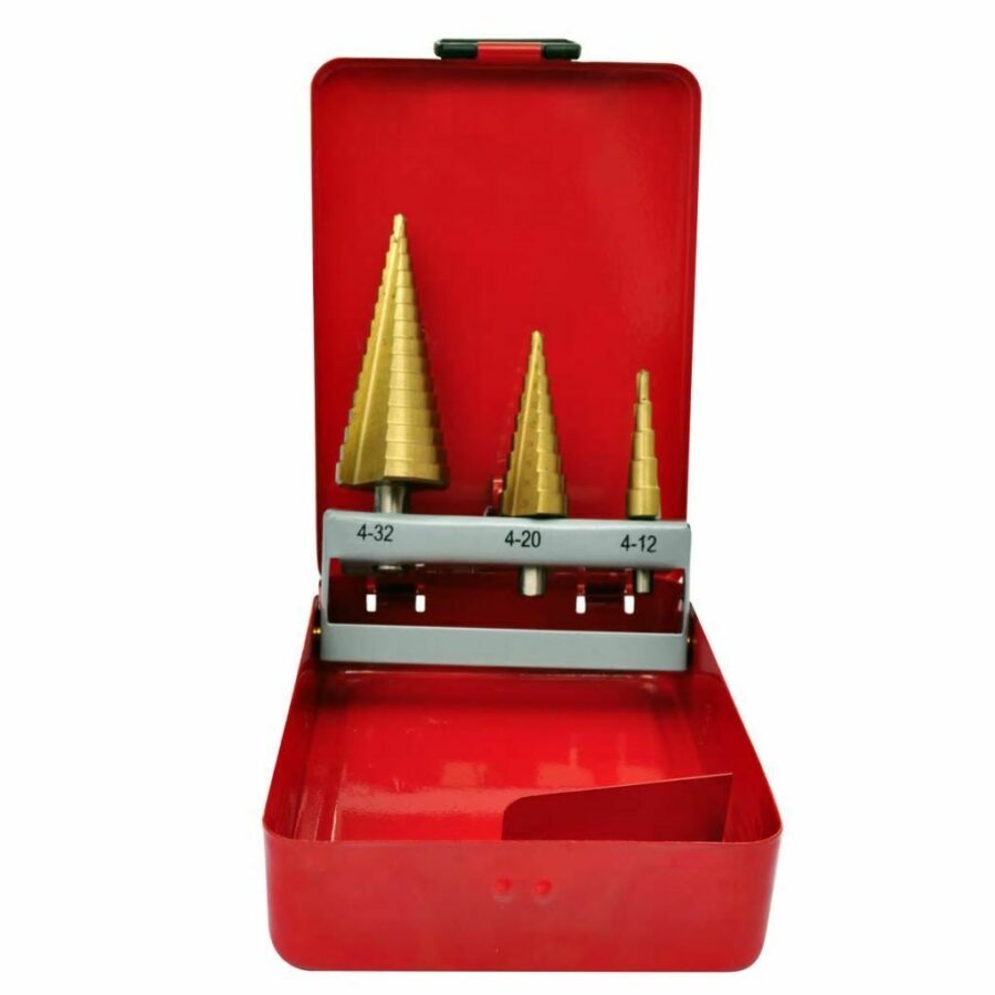 HSS Step Drill Set | Metal box | 4-32 mm | 3 vnt. (SK1631) - SK1631 salidzini kurpirkt cenas