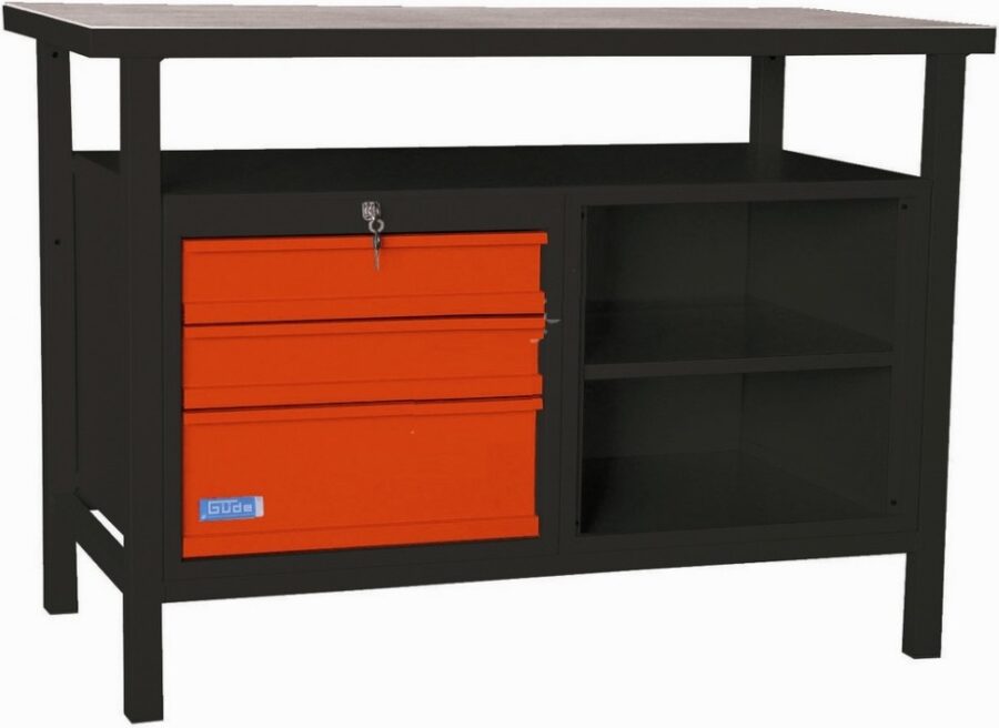 Darba galds P1200SL - slēdzams atvilktņu bloks - Melns ar sarkanu - SIA ZEMGALI - Noliktavai un Industrijai>Darbnīcas darba galdi