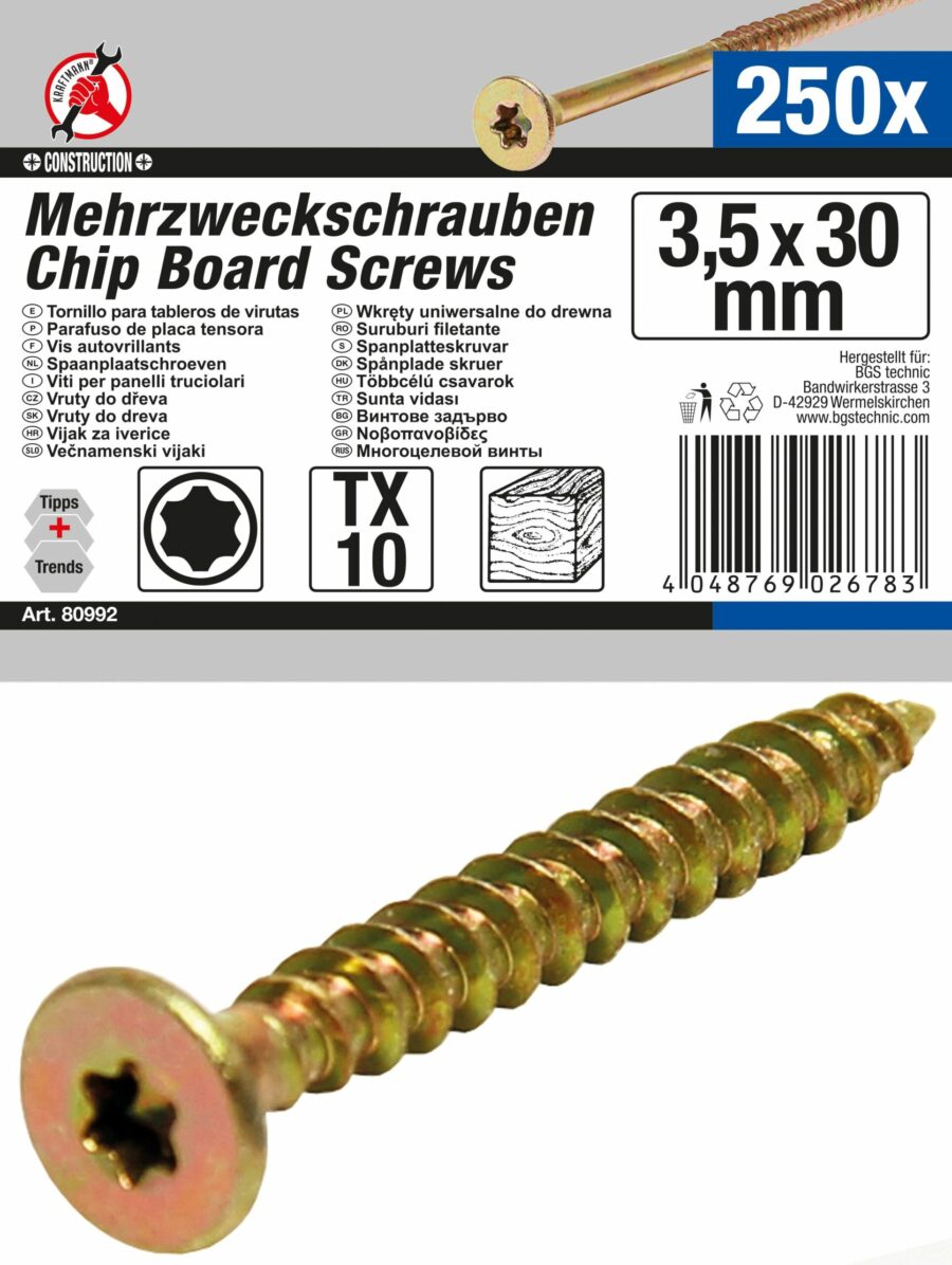Multi-Purpose Screws | T-Star (for Torx) T10 | 3.5 x 30 mm | 250 pcs. (80992) - 80992 salidzini kurpirkt cenas