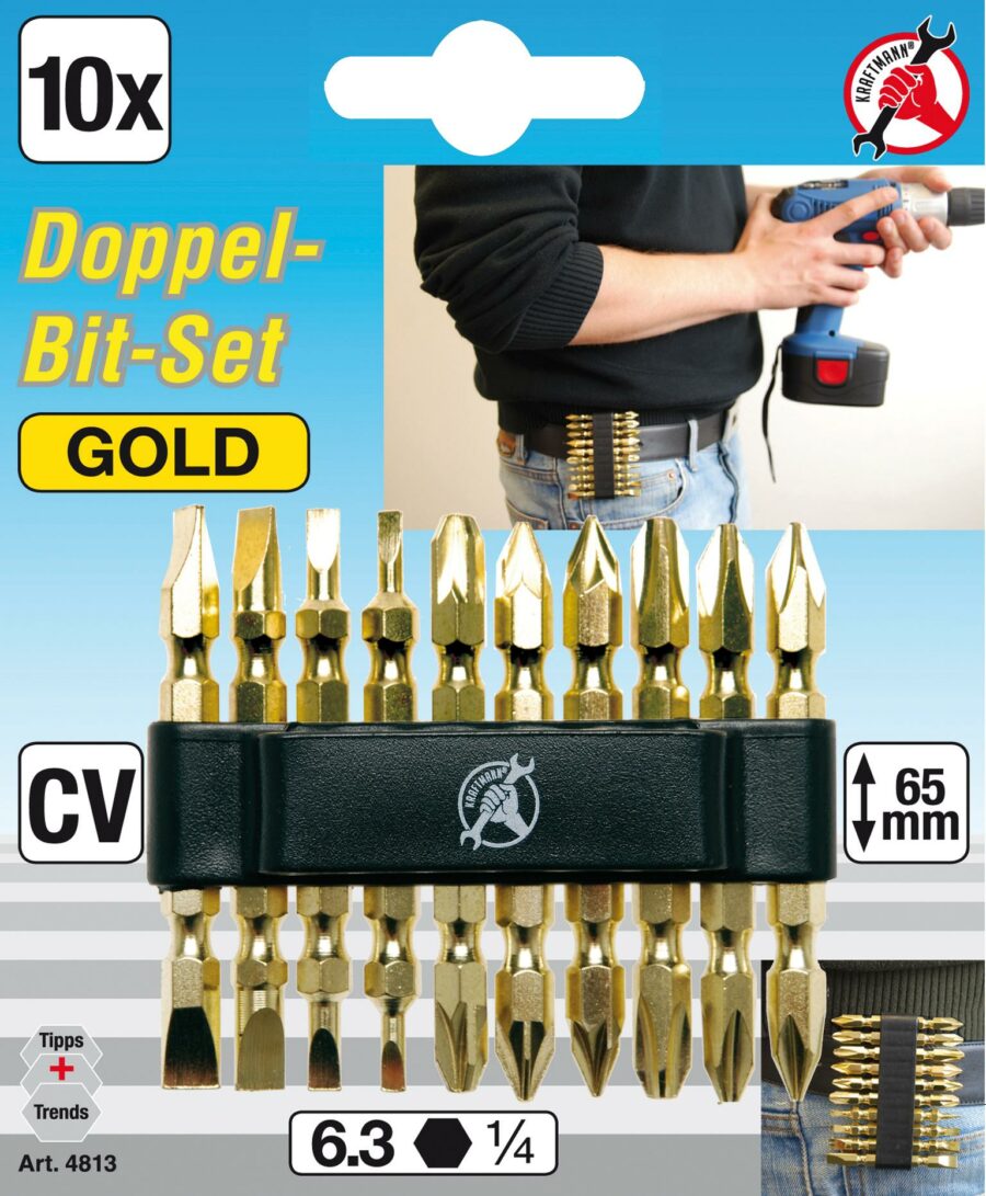 Double Bit Set | "gold" | 6.3 mm (1/4") drive | 10 pcs. (4813) - 4813 salidzini kurpirkt cenas