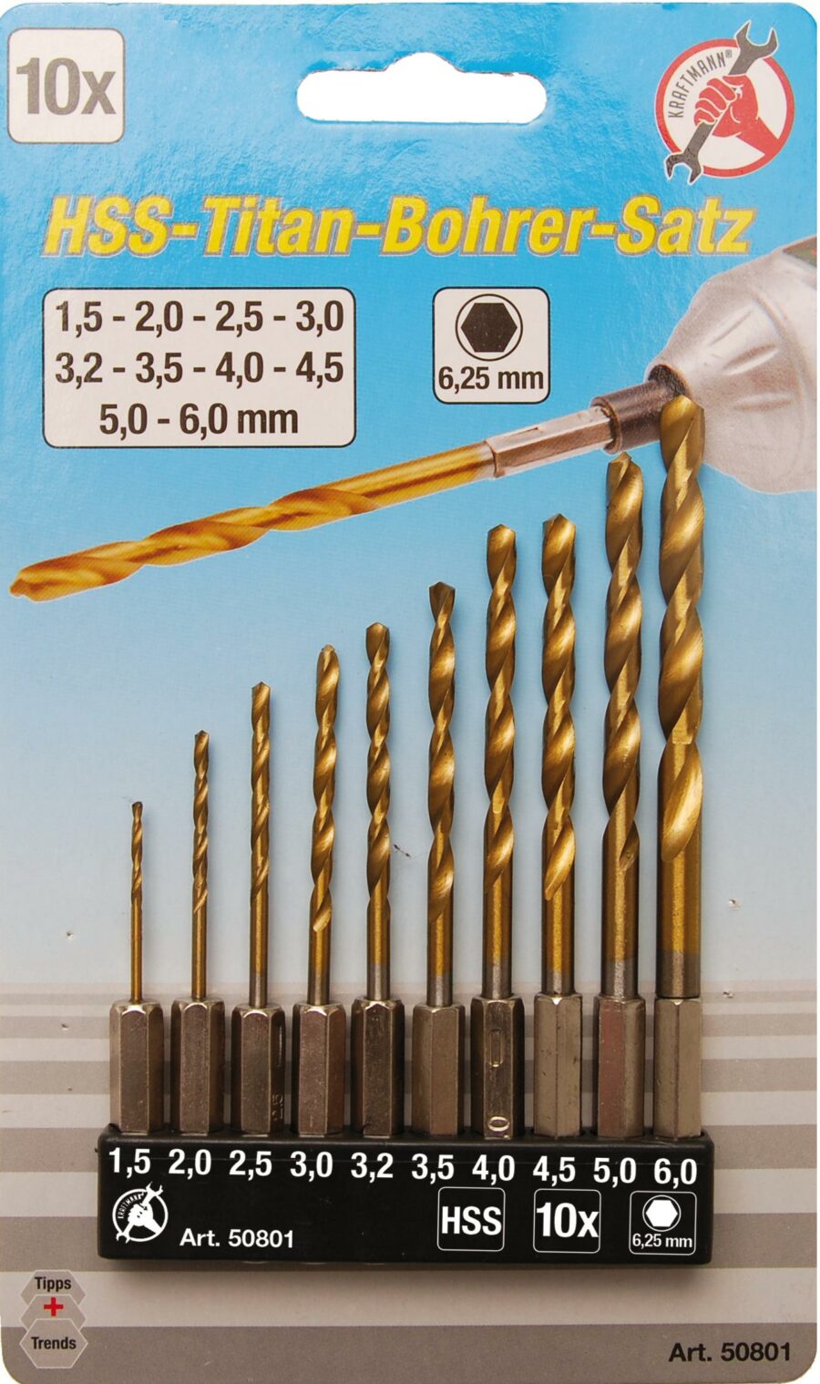 HSS Drill Set | titanium coated | 1.5 - 6 mm | 10 pcs. (50801) - 50801 salidzini kurpirkt cenas