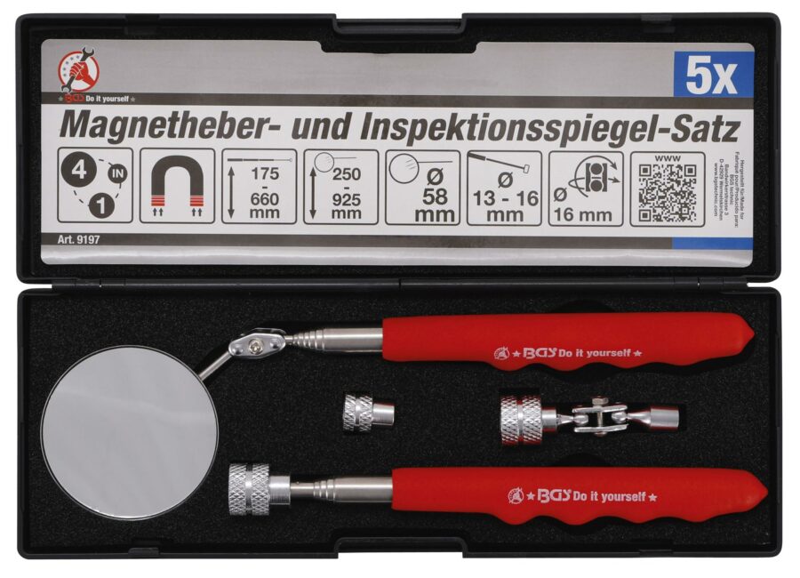 Magnetic Pick-Up Tool / Inspection Mirror Set | 4 pcs. (9197) - 9197 salidzini kurpirkt cenas