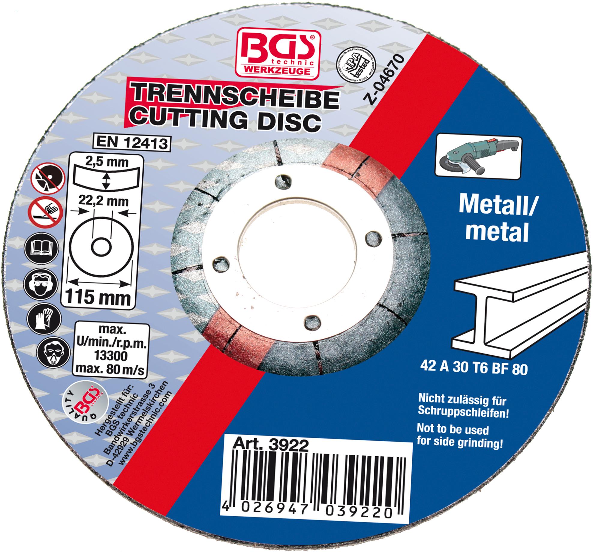 Cutting Disc for Metal | Ø 115 x 2.5 x 22.2 mm | Type 42 (3922) - 3922 salidzini kurpirkt cenas