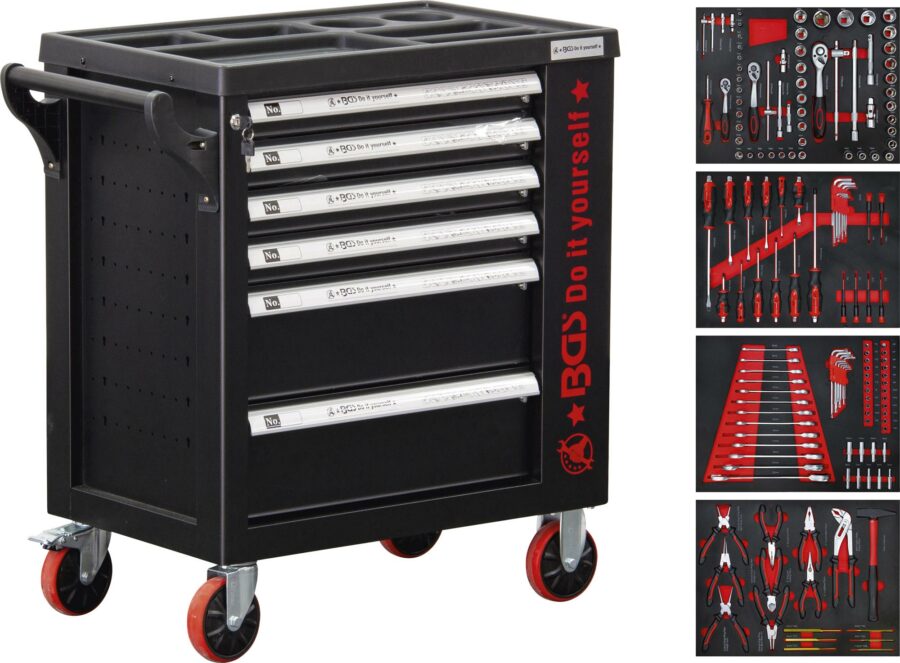 Workshop Trolley | 6 Drawers | 1 Side Door | with 158 Tools (6055) - 6055 salidzini kurpirkt cenas