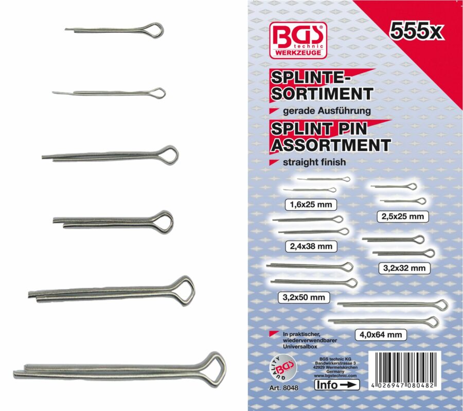 Splint Pin Assortment | Ø 1.6 - 4.0 mm | 555 pcs. (8048) - 8048 salidzini kurpirkt cenas