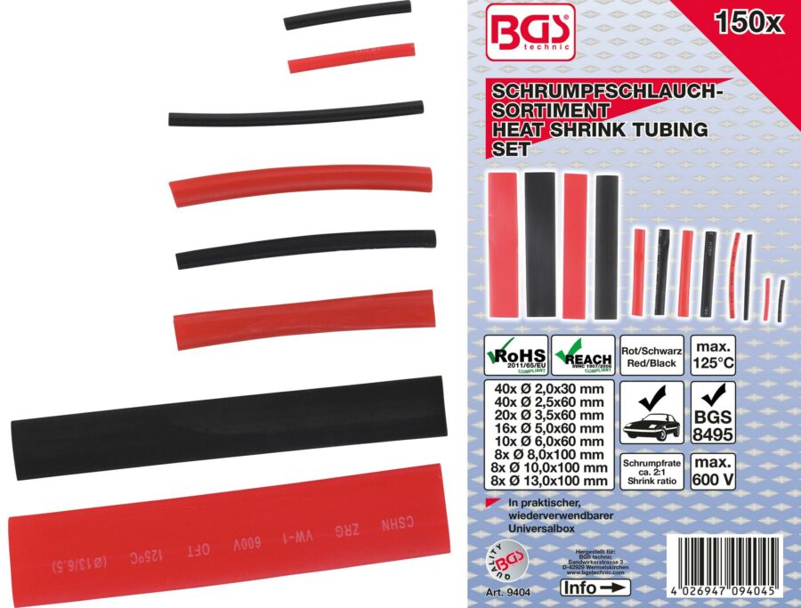 Shrink tube assortment | Red / Black | 150 pcs. (9404) - 9404 salidzini kurpirkt cenas