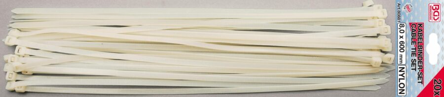 Cable Tie Set | white | 8.0 x 600 mm | 20 pcs. (80881) - 80881 salidzini kurpirkt cenas